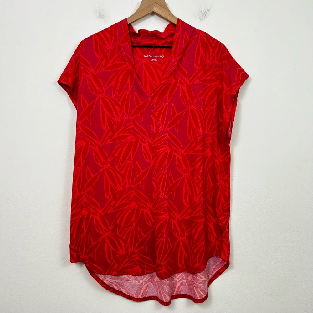 Soft Surroundings Top Size XL Twilight Luau‎ Printed V-Neck Tunic Pink Orange